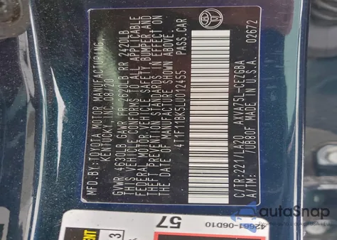 2020 Toyota Camry Xle из США, поврежденный, VIN 4T1F11BK5LU012455